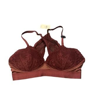 aerie Real Power Wireless Push Up Paisley Lace Bra - Royal Berry 34D
